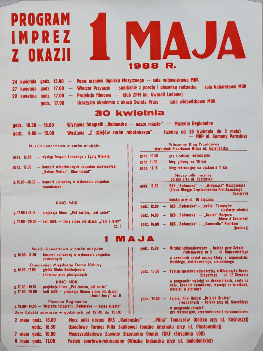 Program z okazji imprez 1 maja, 1988 rok